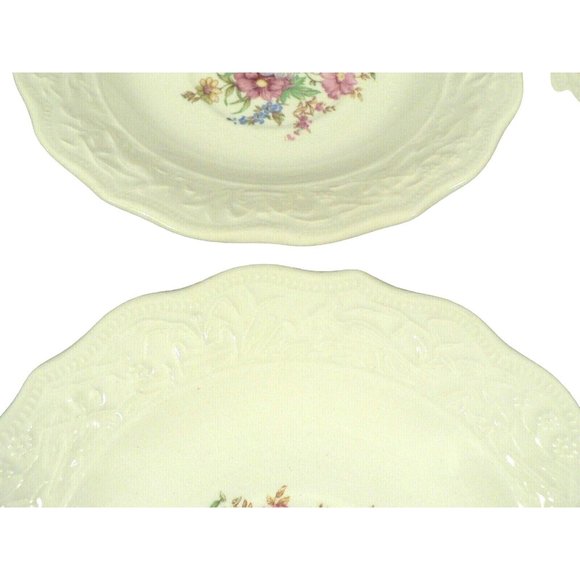 Tea Cup Saucers Scalloped Embossed Rim Floral Pattern in Center Set of 8 - Picture 8 of 10